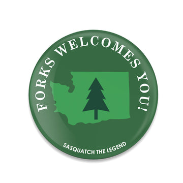 Forks Welcomes You button pin