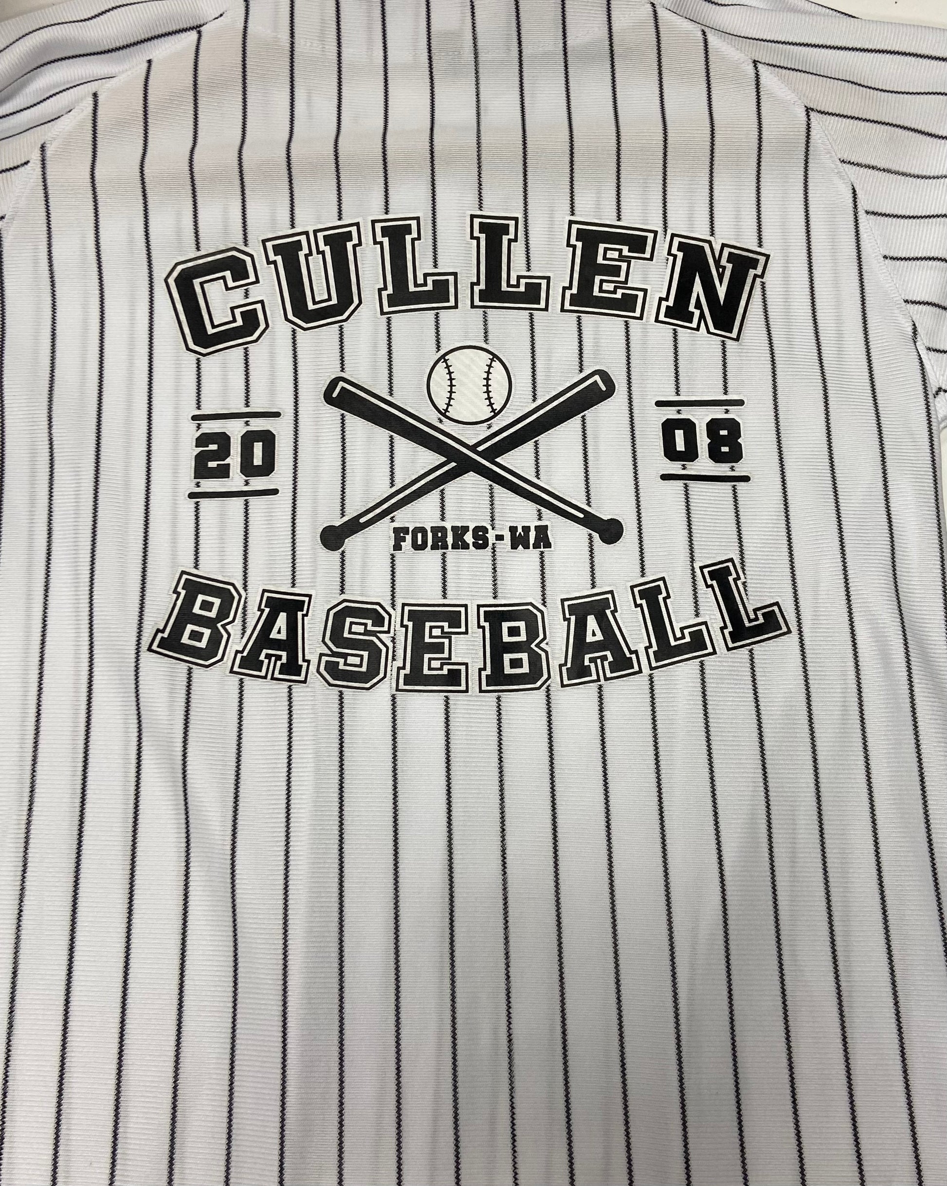 Twilight Edward Cullen White Pinstriped Baseball Jersey